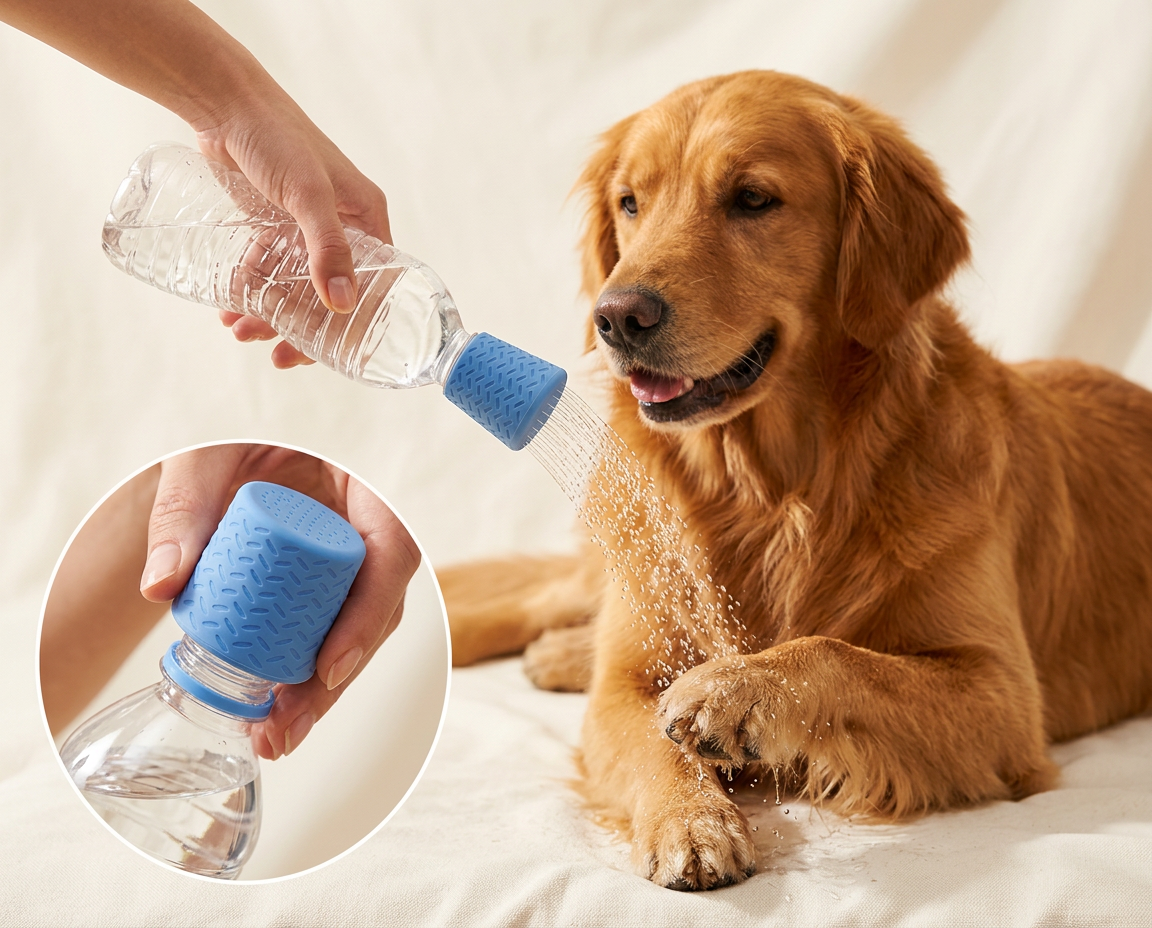 The Puppy Shower Nozzle attached to a water bottle